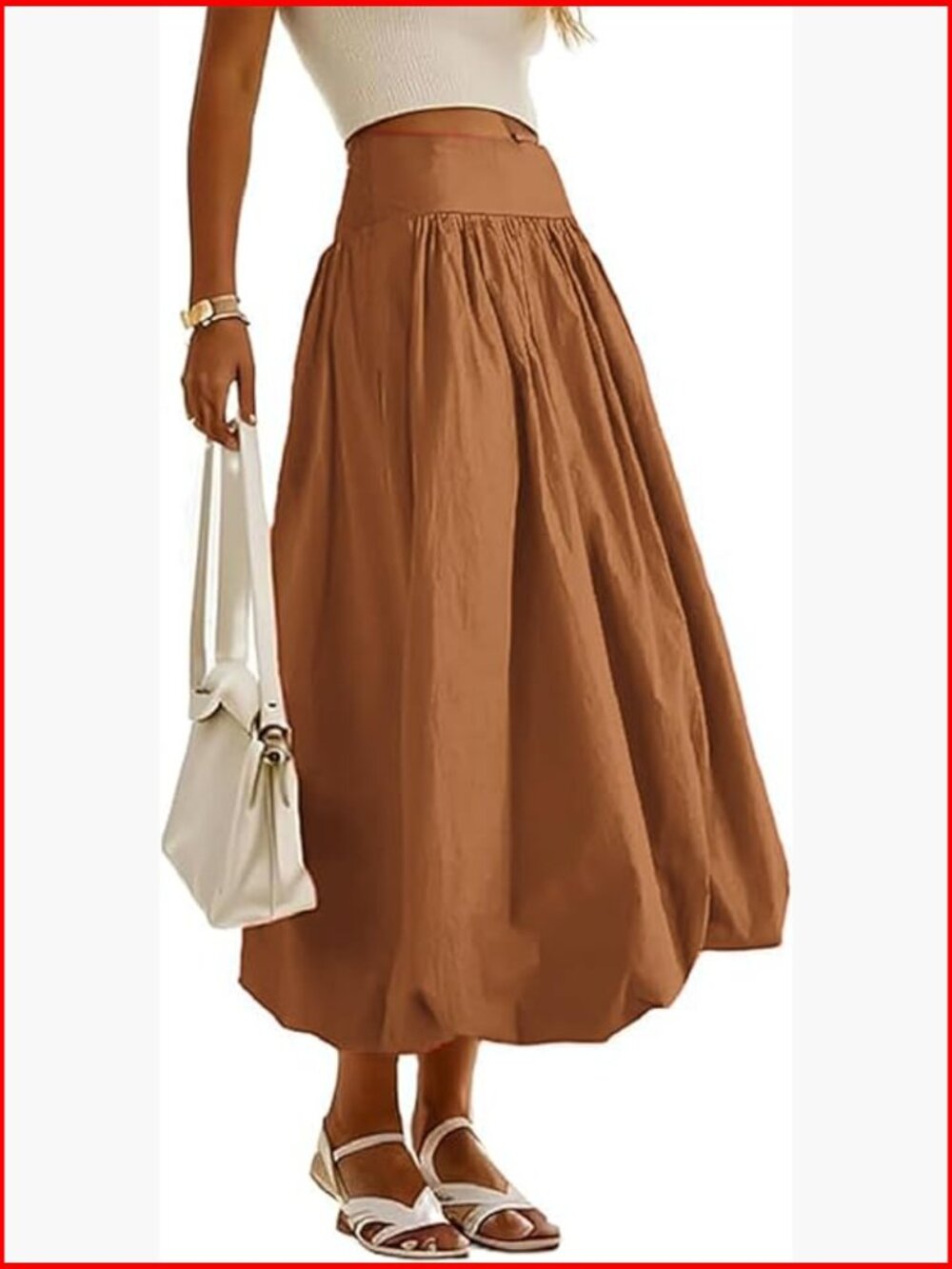 Bubble Maxi Skirt with Pockets, Elastic Waist, Lightweight Polyester Blend